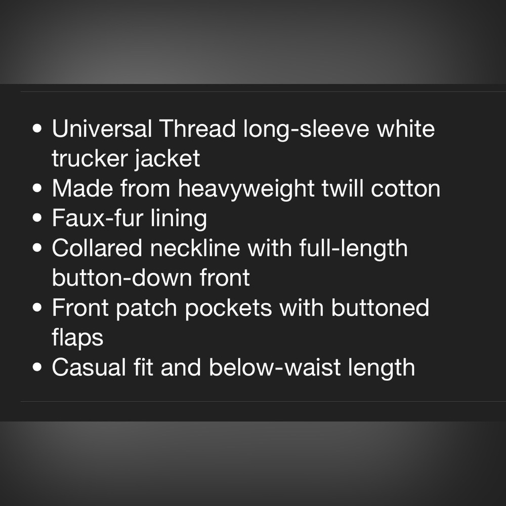 Universal Thread size L white Jean jacket faux fur lined